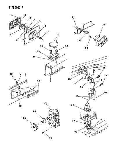 1988 Dodge Caravan Door, Rear Cargo Hinged Handle, Controls And Links Diagram
