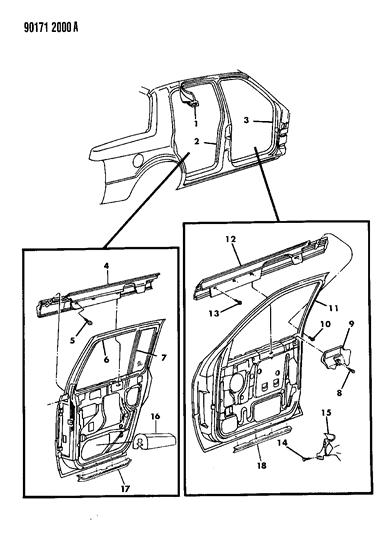 1990 Chrysler LeBaron Weatherstrip On Body Diagram for 4520966