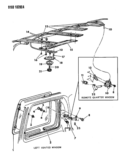 1989 Dodge Caravan Glass, Frame And Hinge, Bodyside Rear Tinted, Right Diagram for 4512821