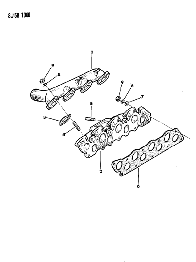 1990 Jeep Comanche Manifolds - Intake & Exhaust Diagram 1 - Thumbnail