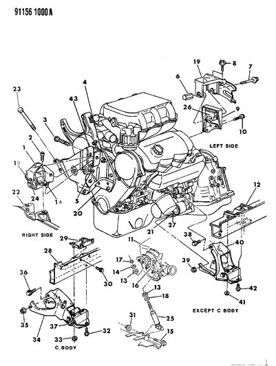 1991 Chrysler LeBaron Front Bracket Diagram for 4446202