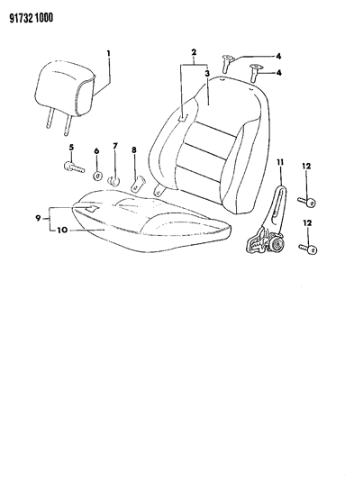 1991 Dodge Colt Front Seat - Left Diagram 1 - Thumbnail