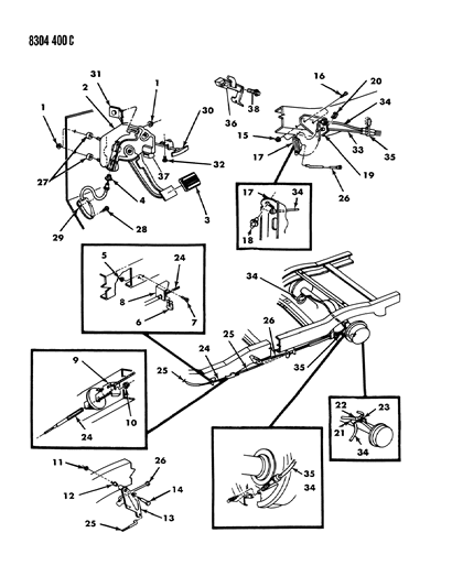 1989 Dodge D150 Lever & Cables, Parking Brake Diagram 2 - Thumbnail