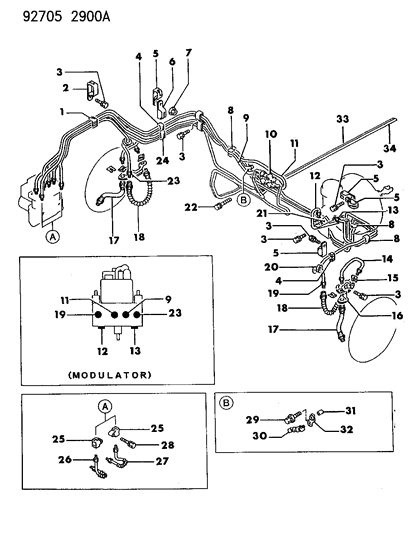 1993 Dodge Stealth Brake Lines & Hoses, Front Diagram 1 - Thumbnail