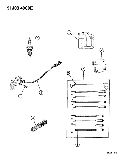 1993 Jeep Grand Wagoneer Coil - Sparkplugs - Wires Diagram 2 - Thumbnail