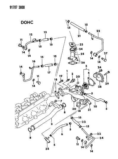 1991 Dodge Stealth Thermostat Housing Gasket Diagram for MD147332