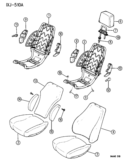 1994 Jeep Cherokee Front Seat Frame & Pad Diagram 2 - Thumbnail