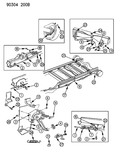 1992 Dodge Ram Wagon Lever & Cables, Parking Brake Diagram 2 - Thumbnail