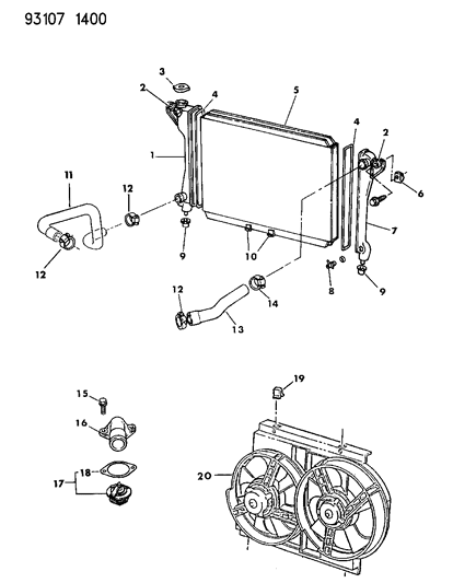 1993 Chrysler New Yorker Salon Radiator & Related Parts Diagram 2 - Thumbnail