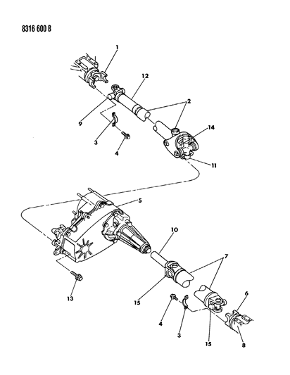 1989 Dodge Dakota Propeller Shaft 2 Piece & Universal Joint Diagram