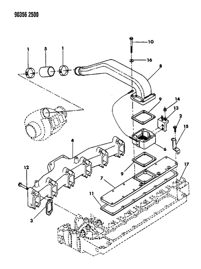 1990 Dodge D150 Manifolds - Intake & Exhaust Diagram 2 - Thumbnail