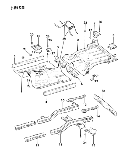 1985 Jeep Wagoneer Pan, Rear Floor Diagram for 57000005