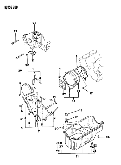 1990 Chrysler New Yorker Base Model Oil Pan & Timing Belt Cover Diagram