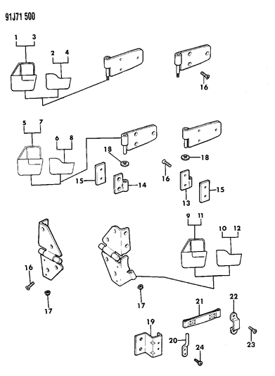 1991 Jeep Wrangler Upper Hinge Diagram for 55074880