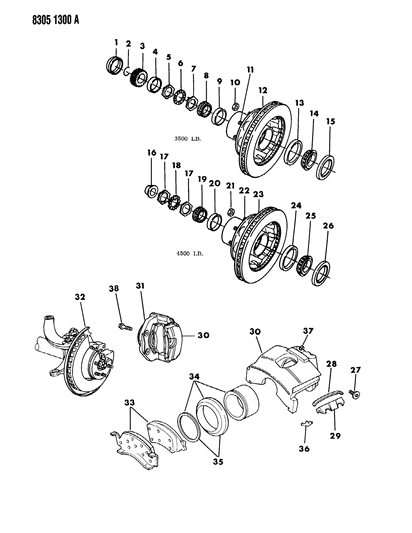1989 Dodge D150 Brakes, Front Disc Diagram 2 - Thumbnail