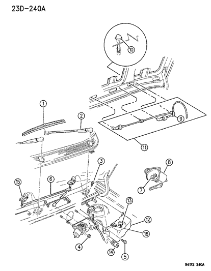 1995 Chrysler Town & Country Pivot, Wiper Diagram for 4673480