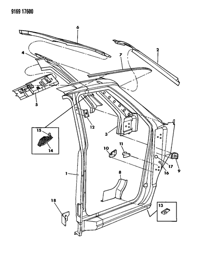 1989 Dodge Caravan Body Front Pillar & Aperture Panel Diagram