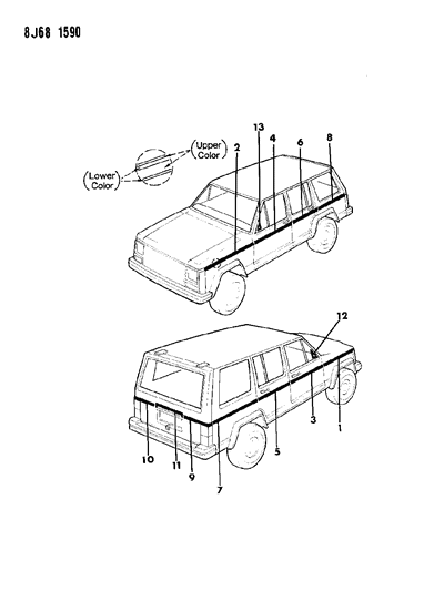1987 Jeep Cherokee Decals, Exterior Diagram 1 - Thumbnail