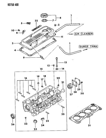 1990 Dodge Colt Cylinder Head Diagram 1 - Thumbnail