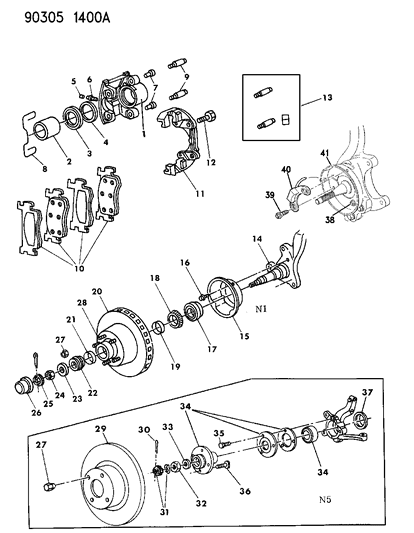 1991 Dodge Dakota Lock Nut, Front Diagram for 6500298