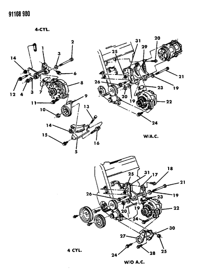 1991 Chrysler LeBaron GTC Alternator & Mounting Diagram 1 - Thumbnail