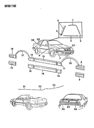 1990 Chrysler LeBaron Moulding, Quarter Panel Front, Used W/O Wheel Openings Diagram for X655HX9