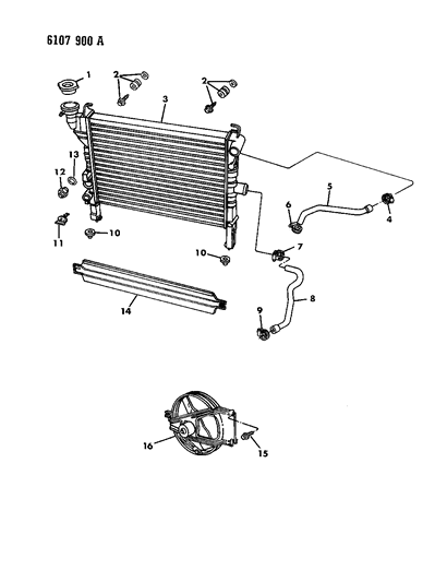 1986 Dodge Omni Radiator & Related Parts Diagram 1 - Thumbnail