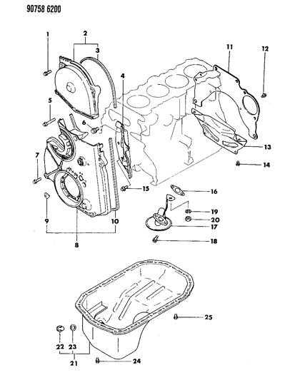 1990 Dodge Ram 50 Oil Pan & Timing Cover Diagram 1 - Thumbnail