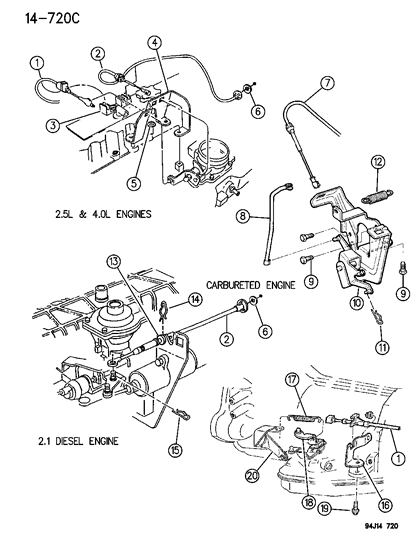1994 Jeep Grand Cherokee Seal, Accelerator Control Cable Diagram for J3194154