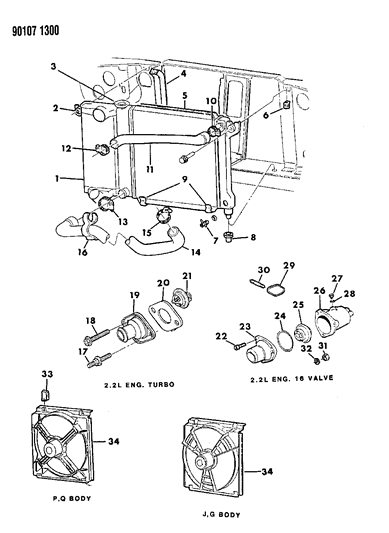 1990 Chrysler LeBaron GTC Radiator & Related Parts Diagram 1 - Thumbnail