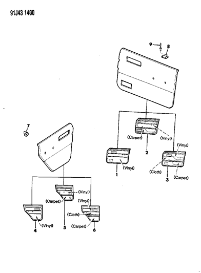 1992 Jeep Cherokee Panels - Door Trim Diagram 3 - Thumbnail