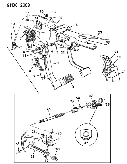 1991 Chrysler LeBaron GTC Clutch Pedal & Linkage Diagram