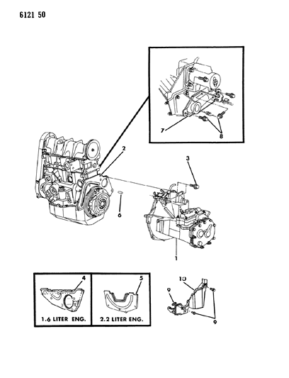 1986 Chrysler LeBaron Base Transaxle Assemblies & Mounting of Manual Transmission Diagram