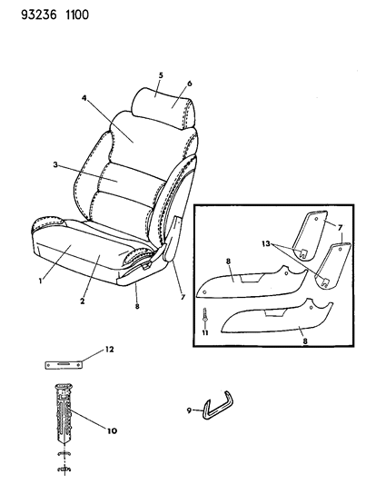 1993 Dodge Daytona Front Seat Diagram 2 - Thumbnail