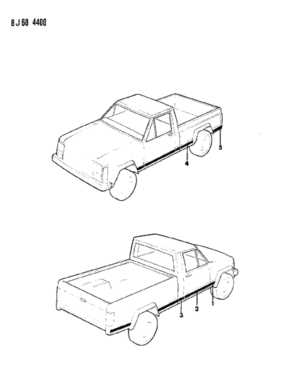 1990 Jeep Comanche Moulding, Cargo Box Side, Rear Diagram for 55006174