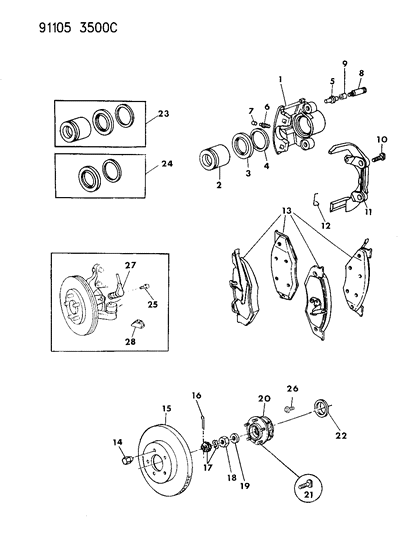 1991 Dodge Caravan Brakes, Front Diagram 2 - Thumbnail