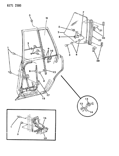 1986 Chrysler LeBaron Base Door, Rear Glass & Regulator Diagram