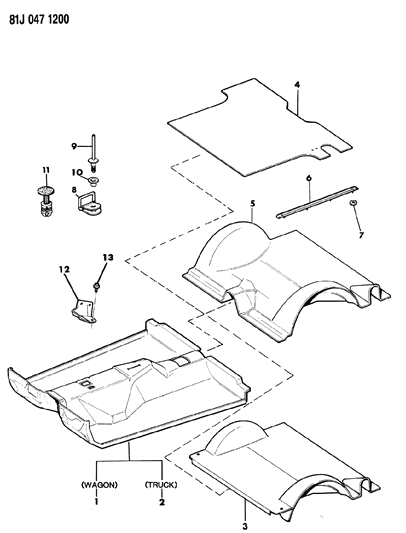 1986 Jeep Cherokee Mat, Rear Cargo, Black Rubber Diagram for 55008727