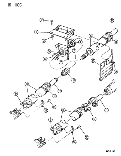 1996 Dodge Dakota Drive Shaft, Rear Diagram for 52098366