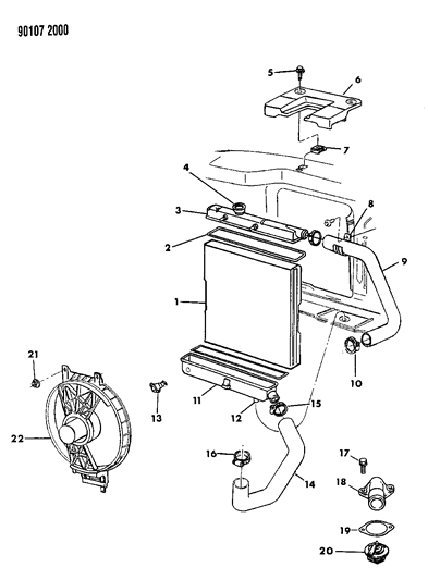 1990 Dodge Caravan Radiator & Related Parts Diagram 3 - Thumbnail