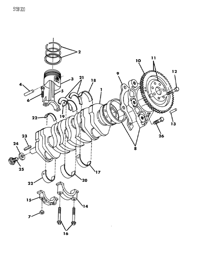 1985 Dodge Omni Crankshaft, Connecting Rod, Pistons, Rings, Flywheel Diagram 2 - Thumbnail