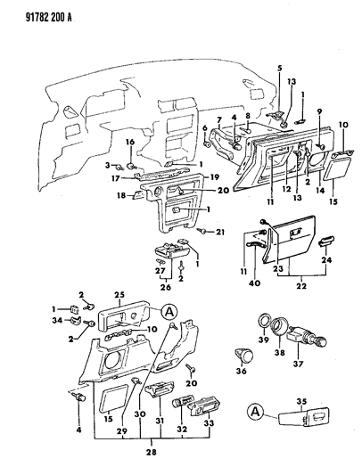 1991 Dodge Colt Instrument Panel Bezels & Glovebox Diagram 2 - Thumbnail