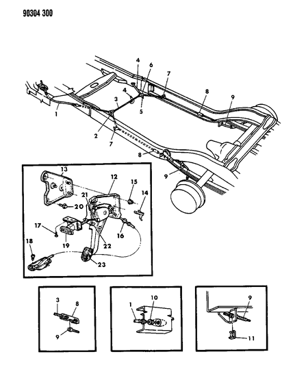1990 Dodge Dakota Hook, Parking Brake Intermediate Cable (P, K, E, H Body) Diagram for 3766379
