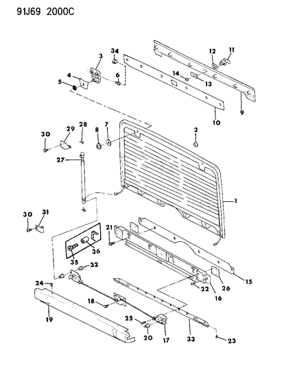 1991 Jeep Wrangler Bushing, Collar, Hinge To Glass Diagram for 55009434