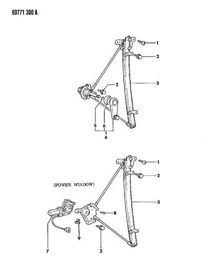 1990 Dodge Colt Door, Front Glass & Regulators Diagram