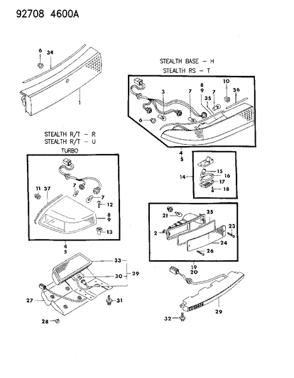 1992 Dodge Stealth Tail Lamp Assembly Diagram for MB698934