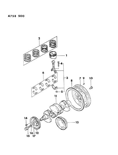 1984 Dodge Colt Crankshaft & Piston Diagram 3 - Thumbnail