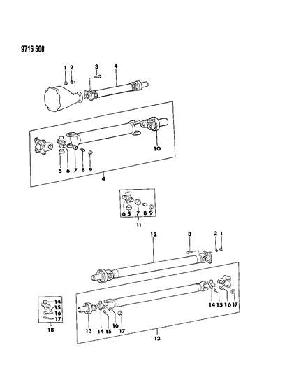 1989 Dodge Raider Propeller Shaft Front & Rear W/Universal Joint Diagram