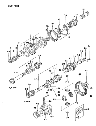 1990 Dodge Ram 50 Spacer Package, Differential Gear, Q, K Engine Diagram for MD997795