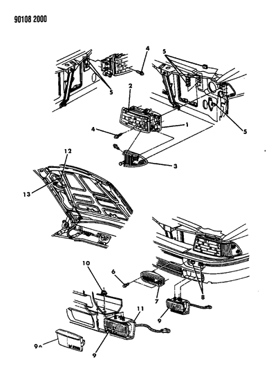 1990 Chrysler LeBaron Sedan Lamps - Front Diagram
